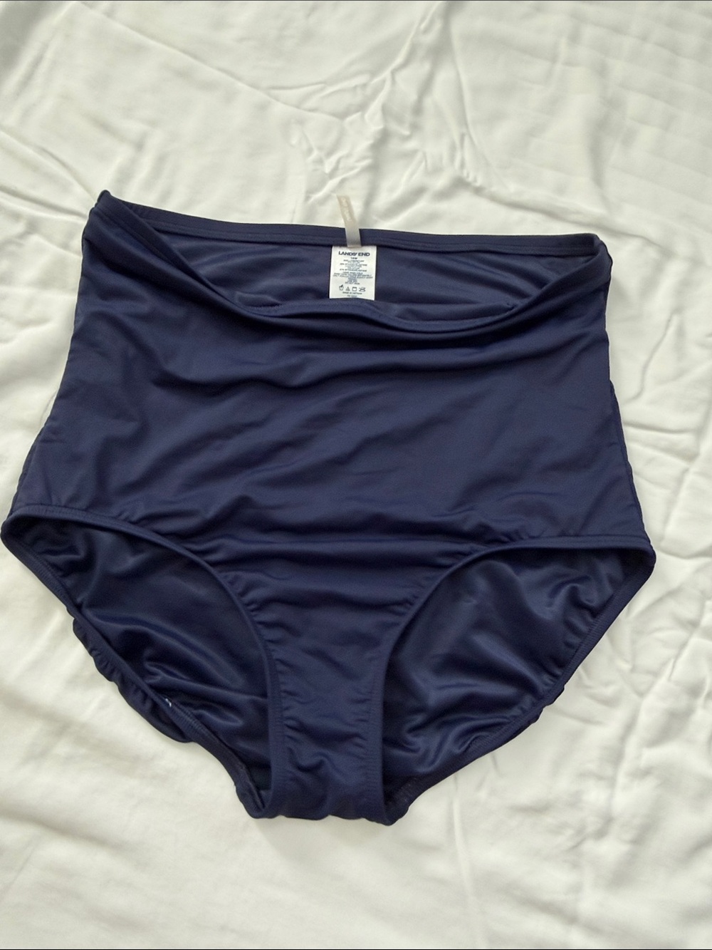 High-Waist Swim Briefs in Navy Blue - Women